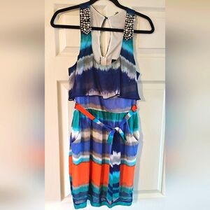 Colorful Striped Sleeveless Dress with Embellished Shoulders